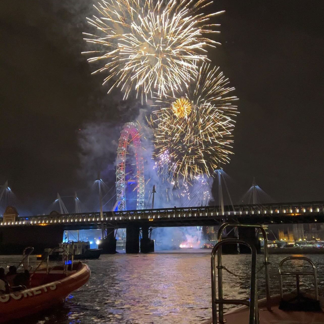 new years eve on the river thames with thames rockets
